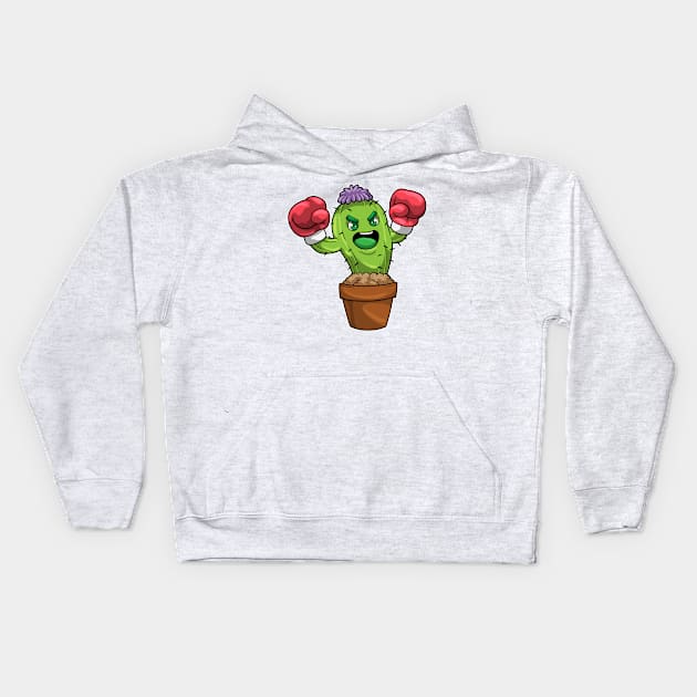 Cactus with Spines as Boxer with Boxing gloves Kids Hoodie by Markus Schnabel